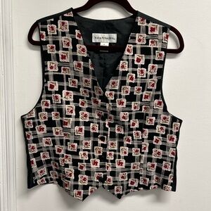 Vintage 90’s Norton McNaughton Black and Red Floral Grid print Women's Vest